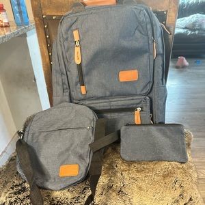 NWOT 3 Piece Gray Laptop School bag Top Handle Back Pack